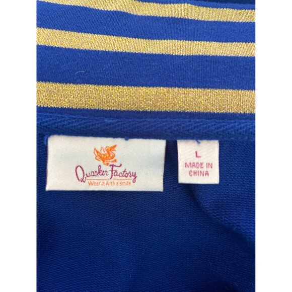 Quacker Factory Womens L Blue & Gold Zip-Up Jacket Nautical Blingy - Picture 3 of 10
